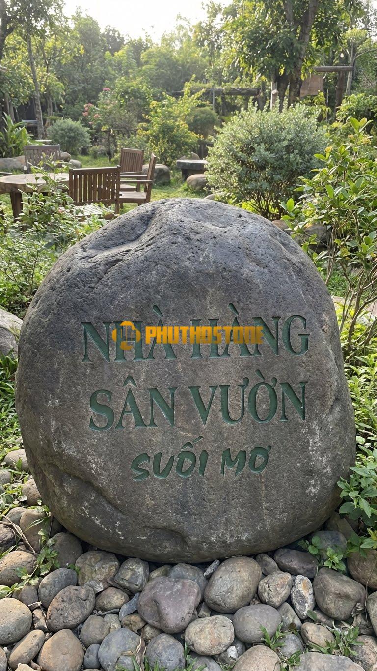Bảng hiệu Đá cuội bo cạnh cho Nhà hàng Sân vườn