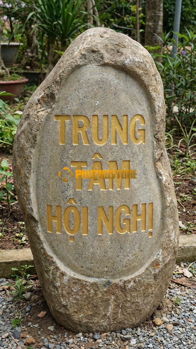 Bảng hiệu Đá cuội bo góc khắc ‘TRUNG TÂM HỘI NGHỊ’