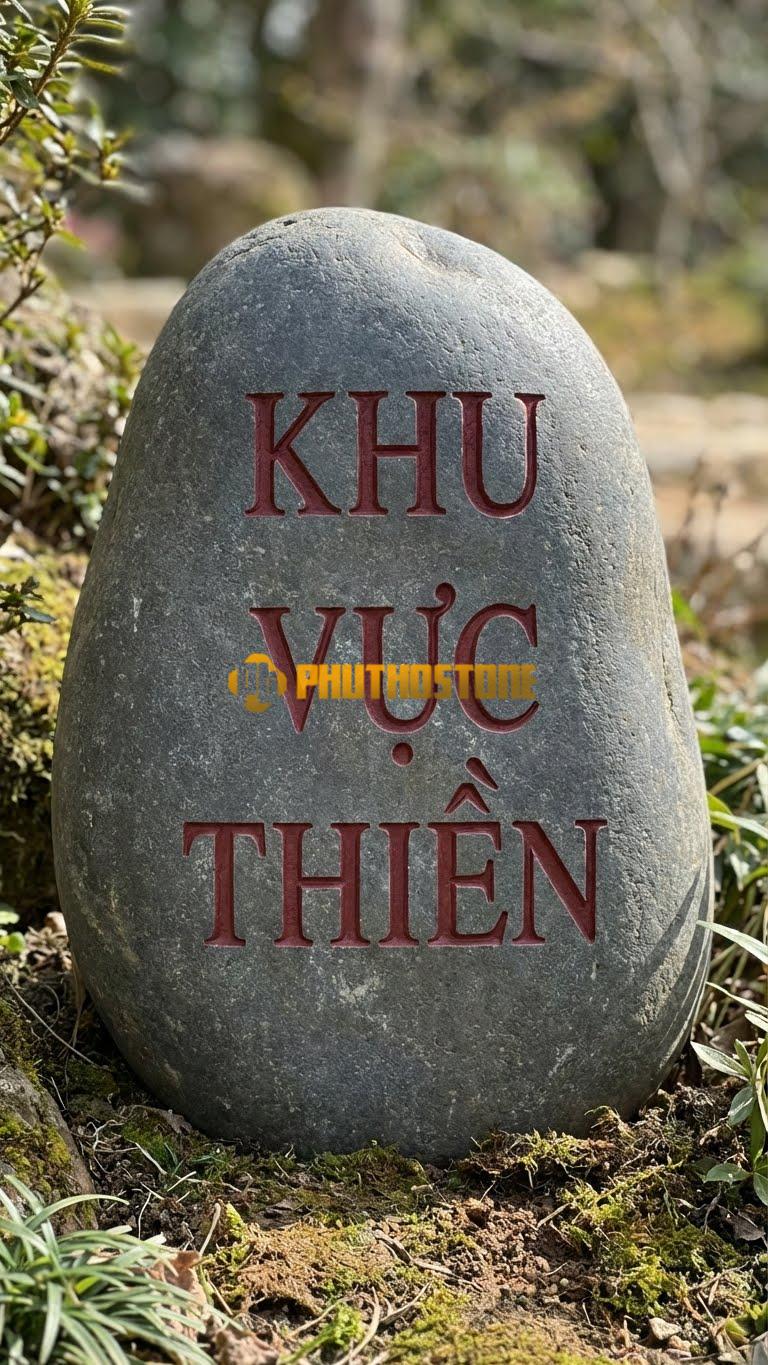 Bảng hiệu Đá cuội bo tròn khắc ‘KHU VỰC THIỀN’