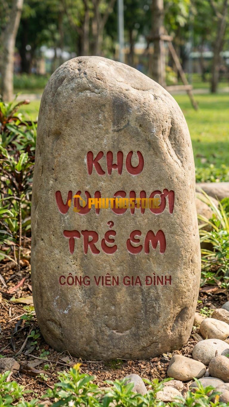 Bảng hiệu Đá cuội bo tròn khắc ‘KHU VUI CHƠI TRẺ EM’