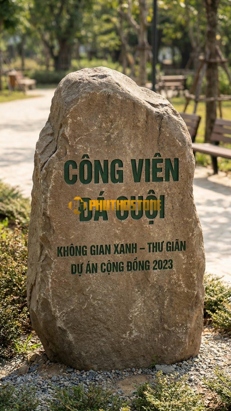 Bảng hiệu Đá cuội nguyên khối dày 50cm cho Công viên