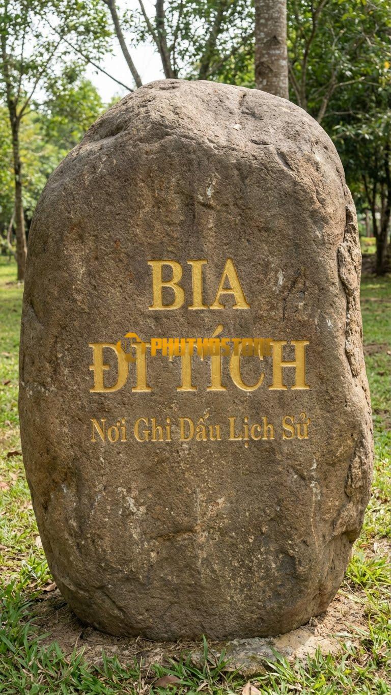 Bảng hiệu Đá cuội nguyên khối khắc ‘BIA DI TÍCH’
