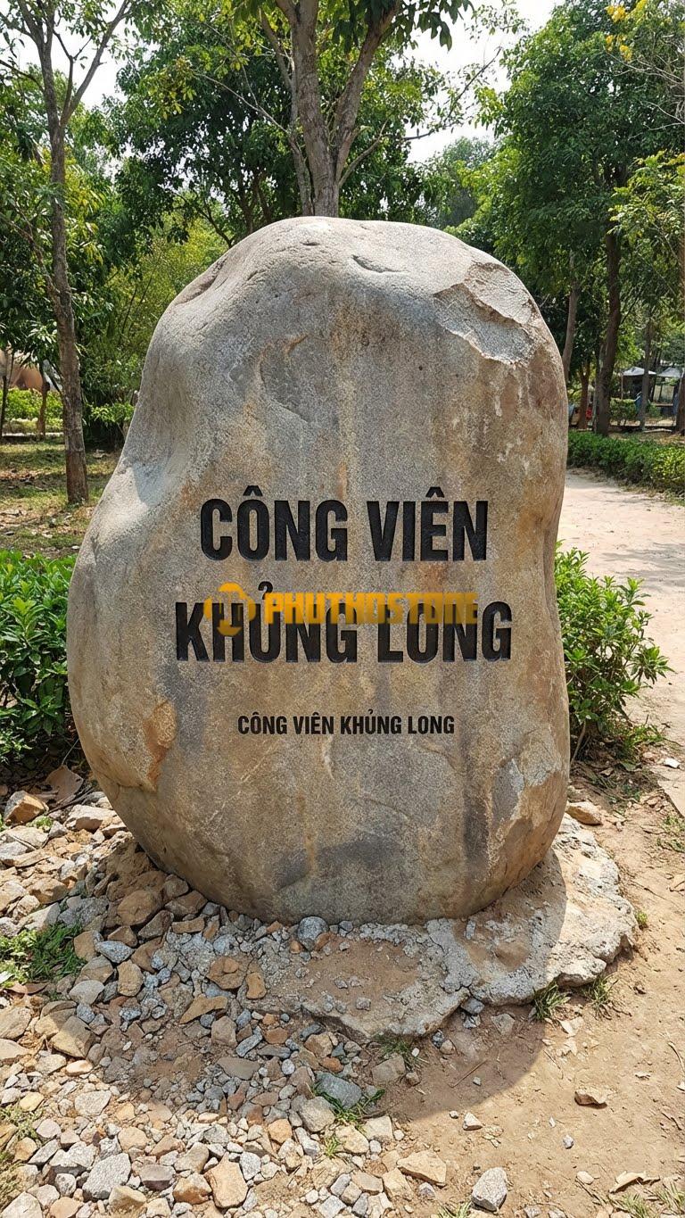 Bảng hiệu Đá cuội nguyên khối khắc ‘CÔNG VIÊN KHỦNG LONG’