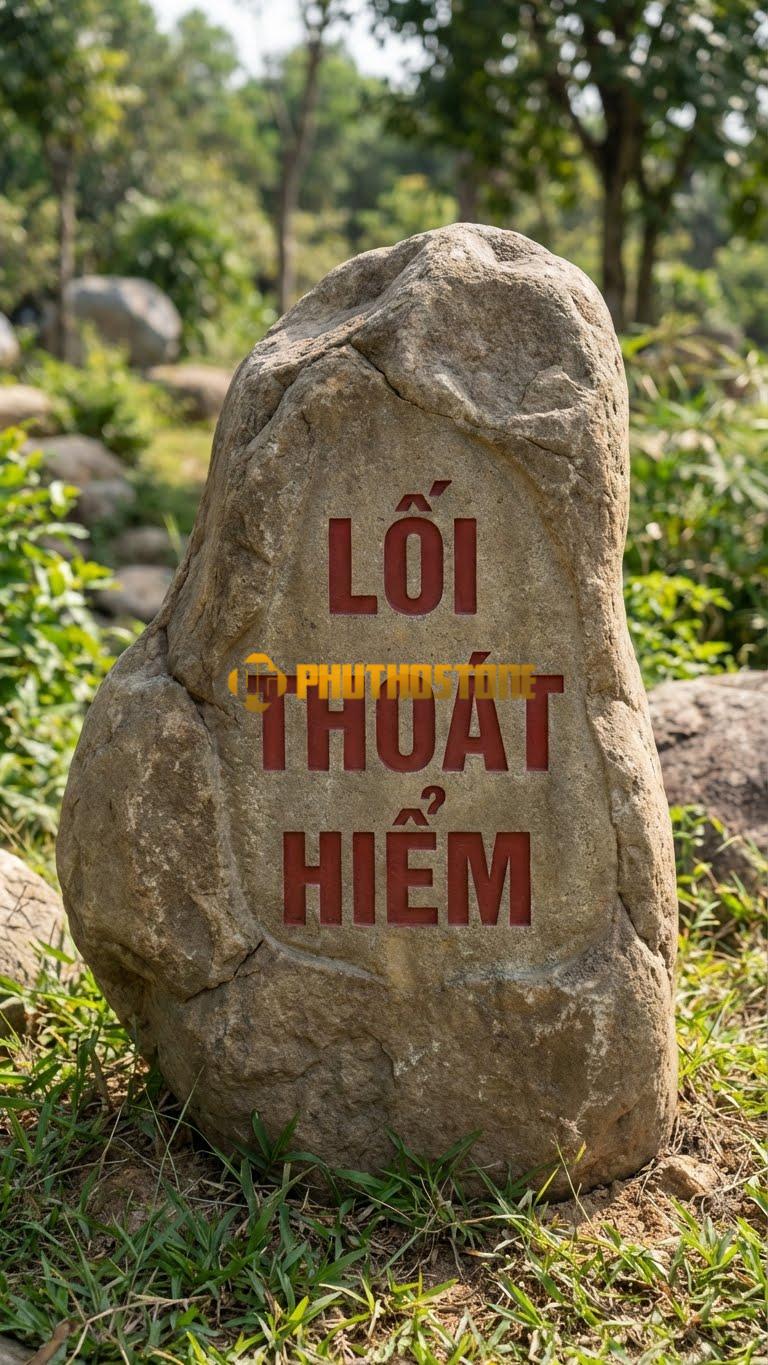 Bảng hiệu Đá cuội tự nhiên khắc ‘LỐI THOÁT HIỂM’