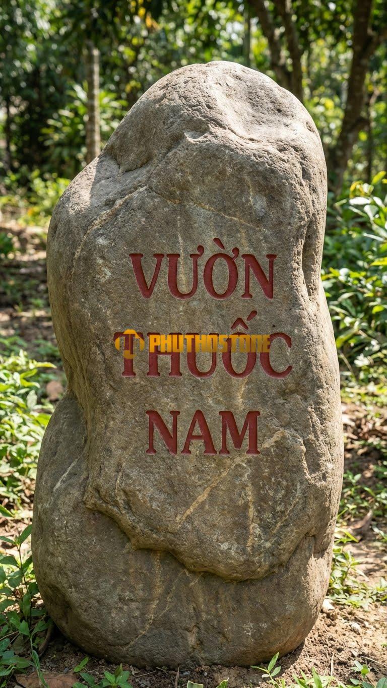 Bảng hiệu Đá cuội tự nhiên khắc ‘VƯỜN THUỐC NAM’