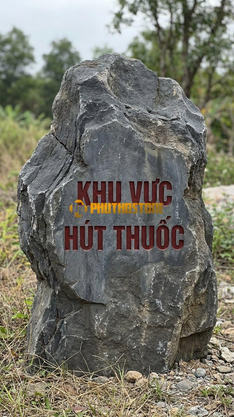 Bảng hiệu đá đen bo tròn khắc ‘KHU VỰC HÚT THUỐC’