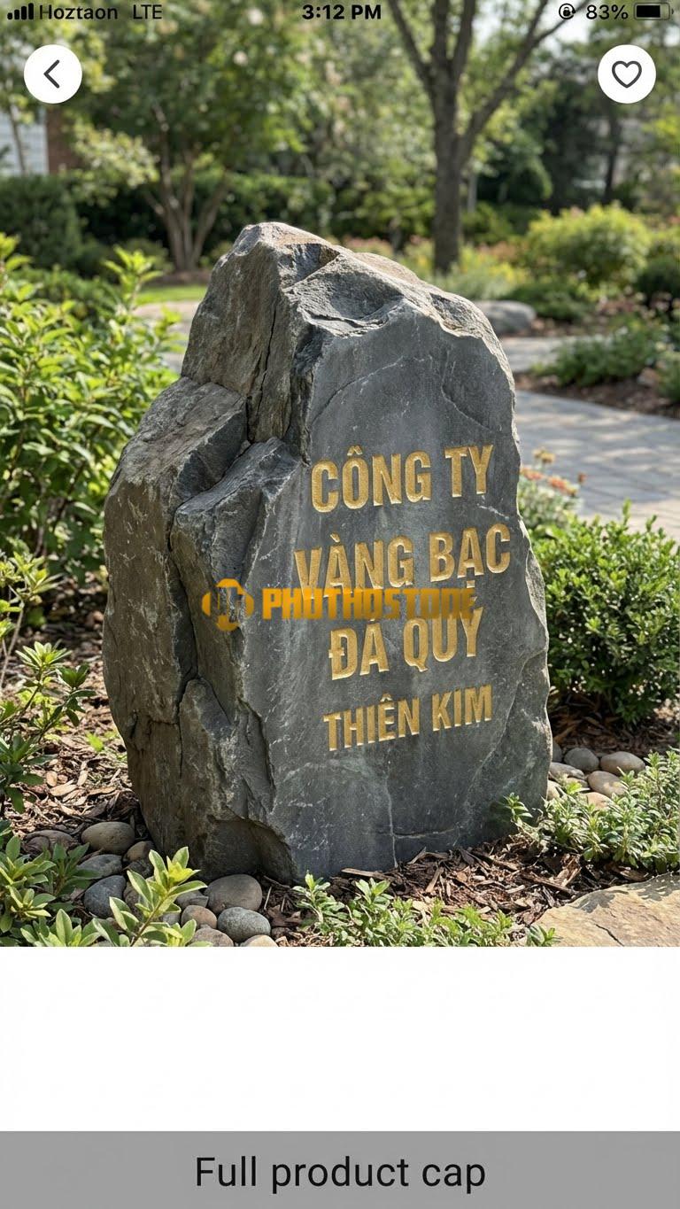 Bảng hiệu đá đen khắc chìm sơn vàng ‘CÔNG TY VÀNG BẠC ĐÁ QUÝ’
