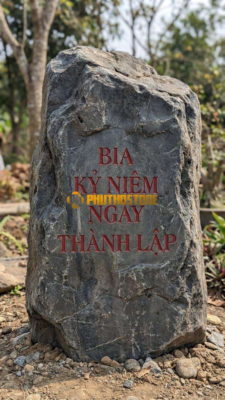 Bảng hiệu đá đen nguyên khối khắc ‘BIA KỶ NIỆM NGÀY THÀNH LẬP’