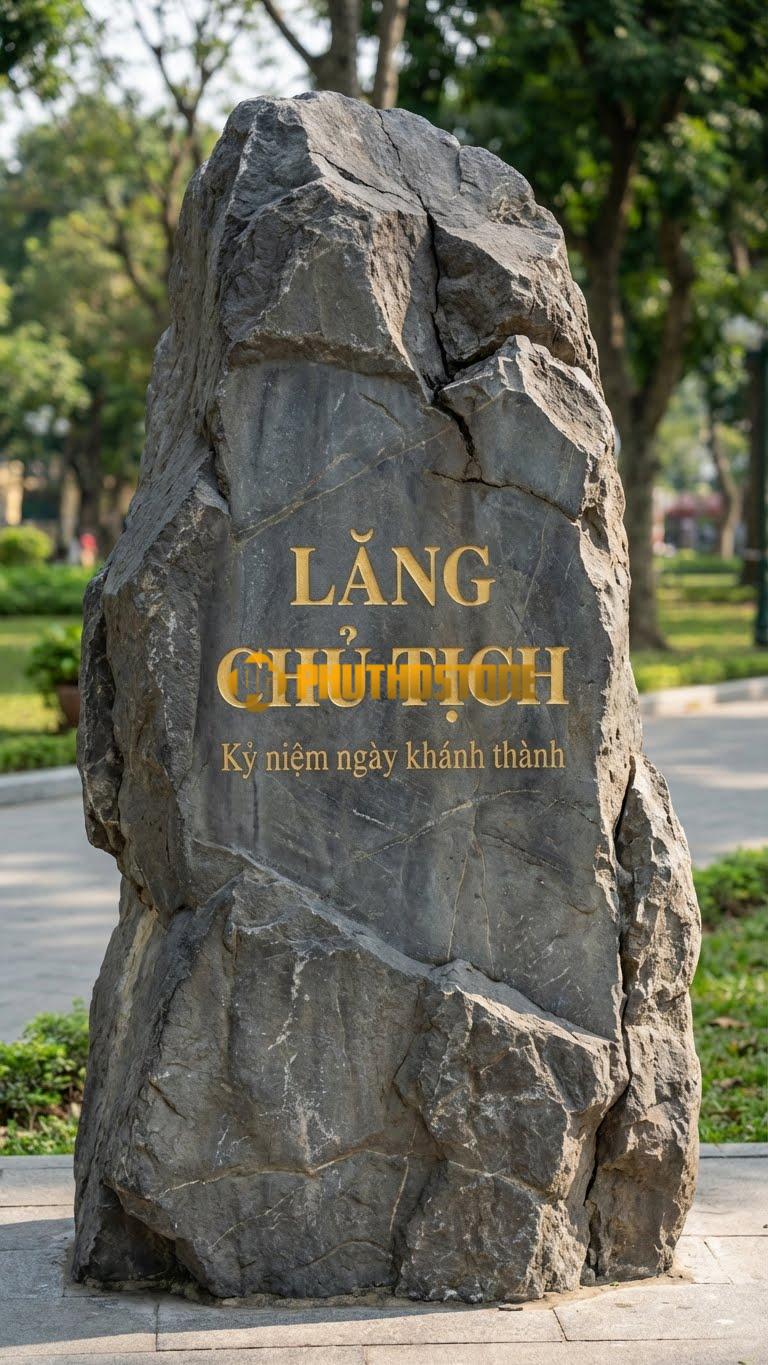 Bảng hiệu đá đen nguyên khối khắc ‘LĂNG CHỦ TỊCH’