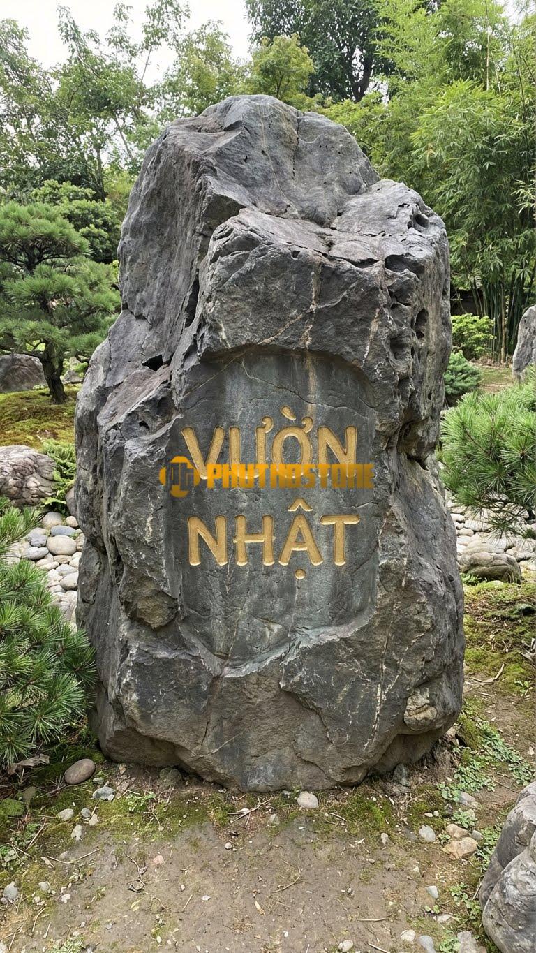 Bảng hiệu đá đen tự nhiên khắc ‘VƯỜN NHẬT’