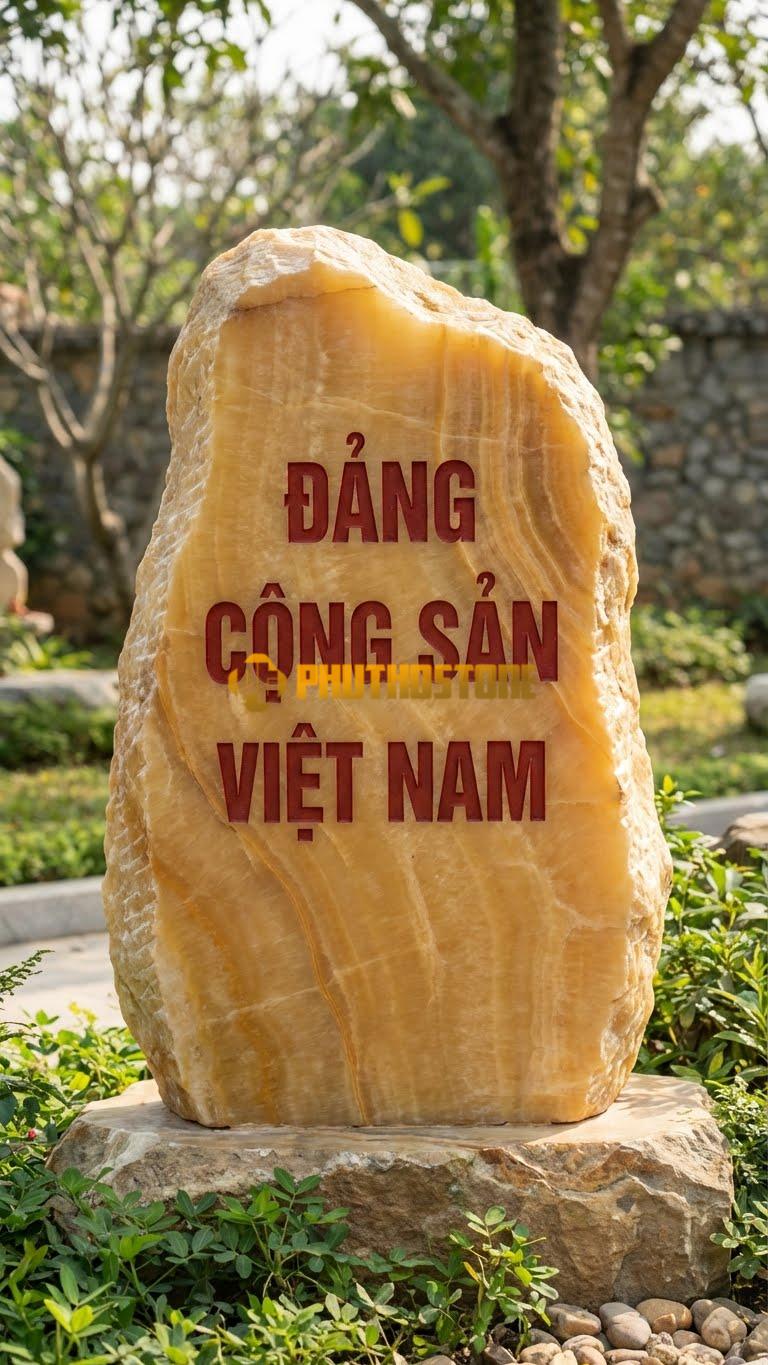 Bảng hiệu đá vân gỗ Hoà Bình khắc chìm sơn đỏ ‘ĐẢNG CỘNG SẢN VIỆT NAM’