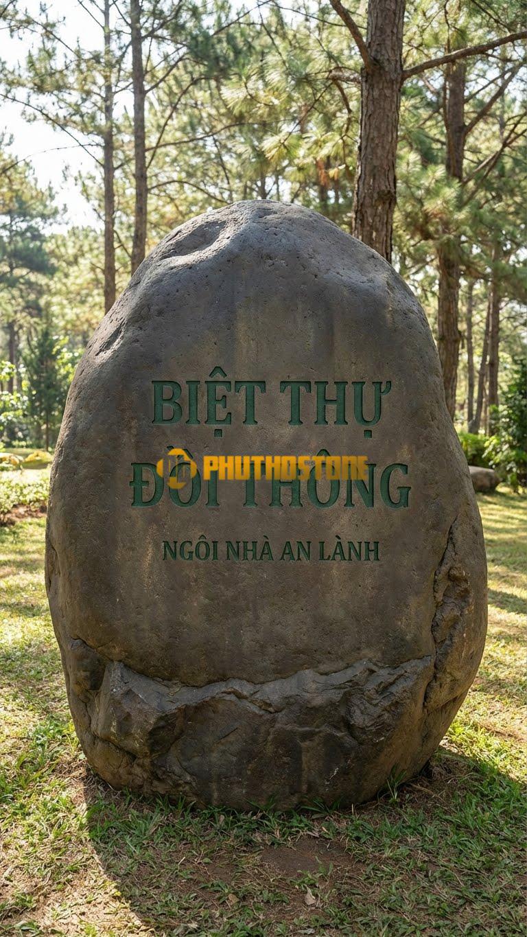 Biển Đá cuội khắc tên ‘BIỆT THỰ ĐỒI THÔNG’