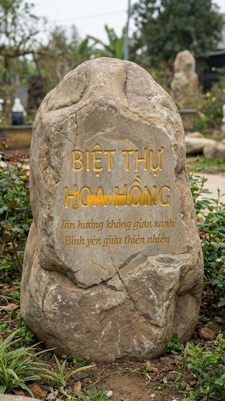 Biển Đá cuội khắc tên ‘BIỆT THỰ HOA HỒNG’