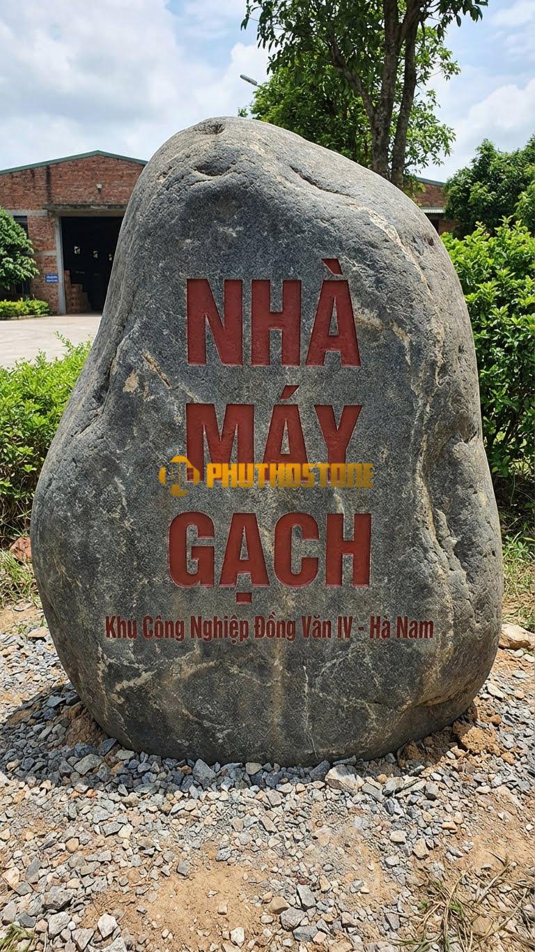 Biển Đá cuội khắc tên ‘NHÀ MÁY GẠCH’
