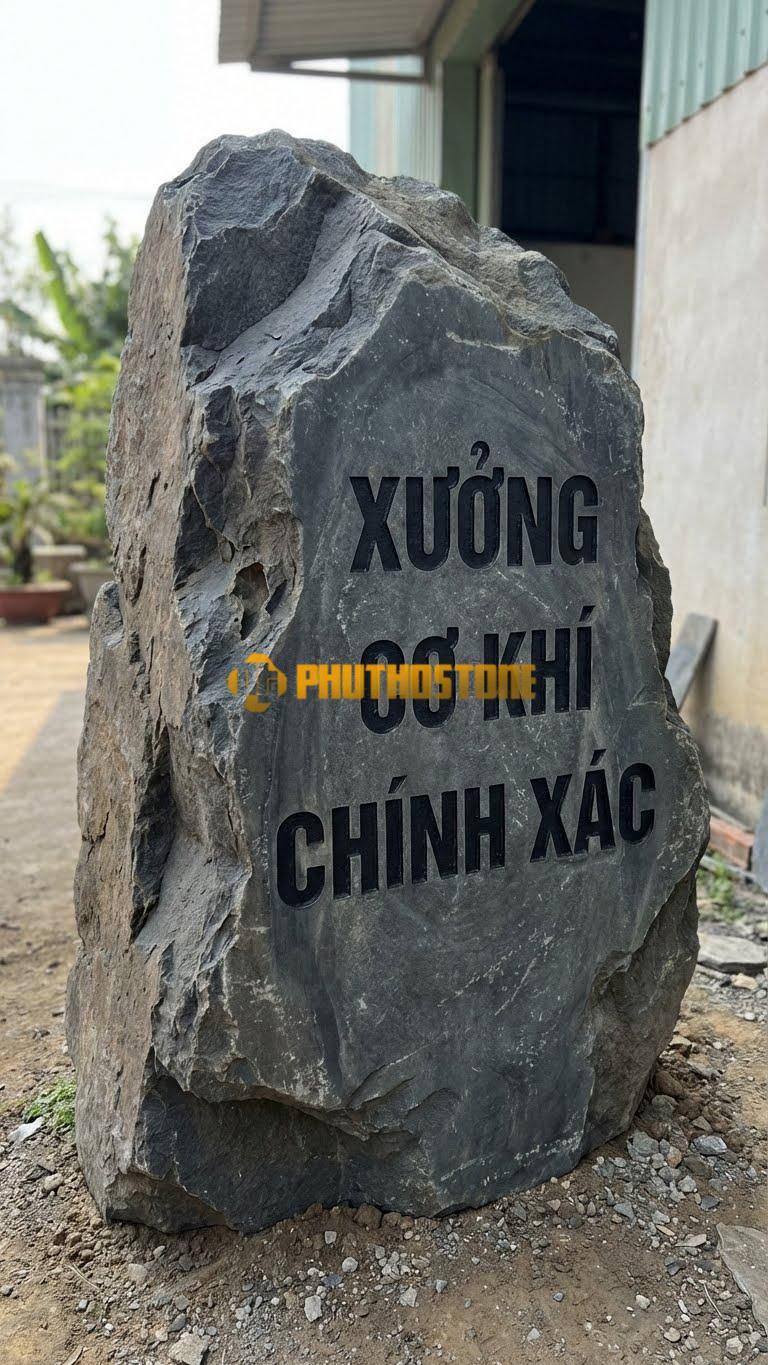 Biển đá đen khắc tên ‘XƯỞNG CƠ KHÍ CHÍNH XÁC’