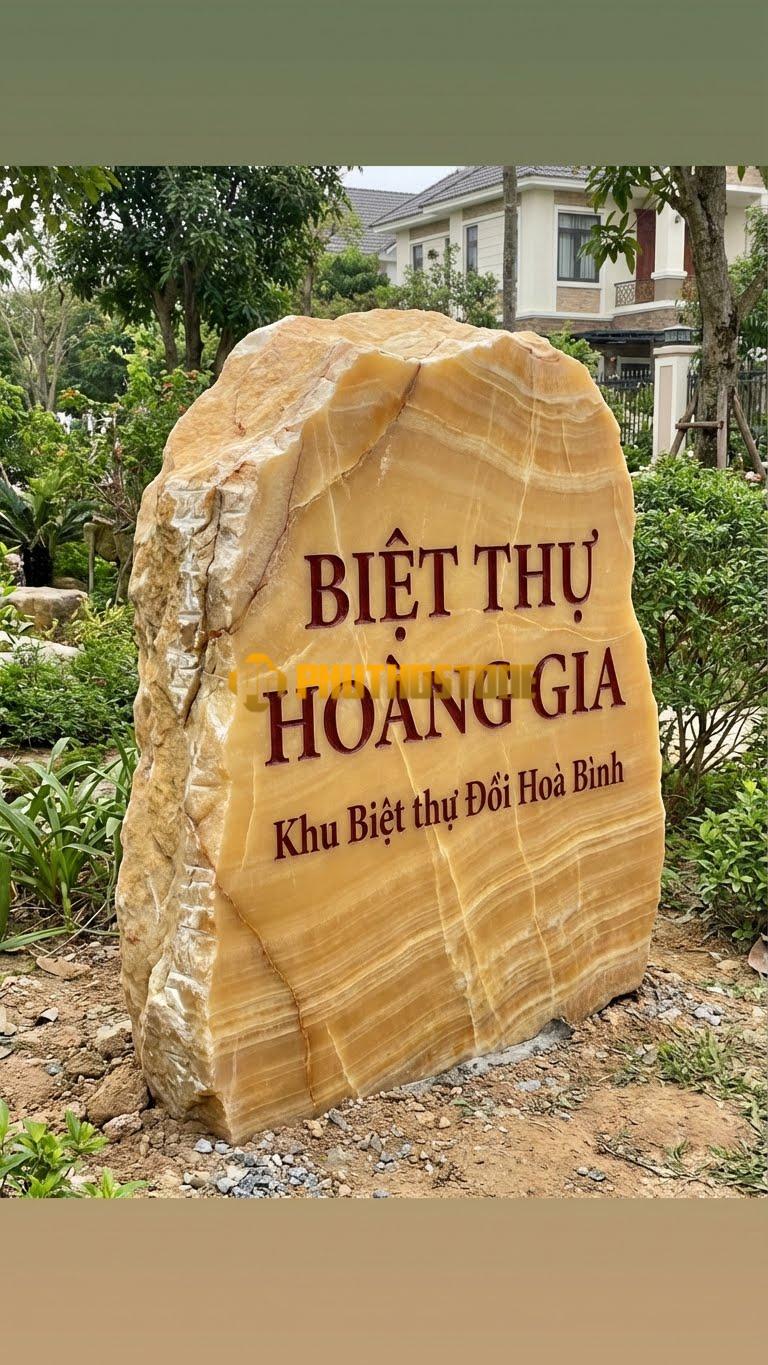 Biển đá vân gỗ Hoà Bình khắc tên ‘BIỆT THỰ HOÀNG GIA’
