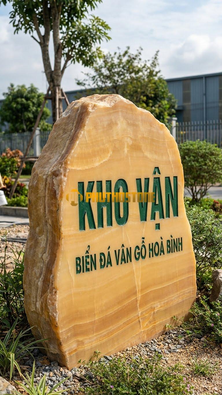 Biển đá vân gỗ Hoà Bình khắc tên ‘KHO VẬN’