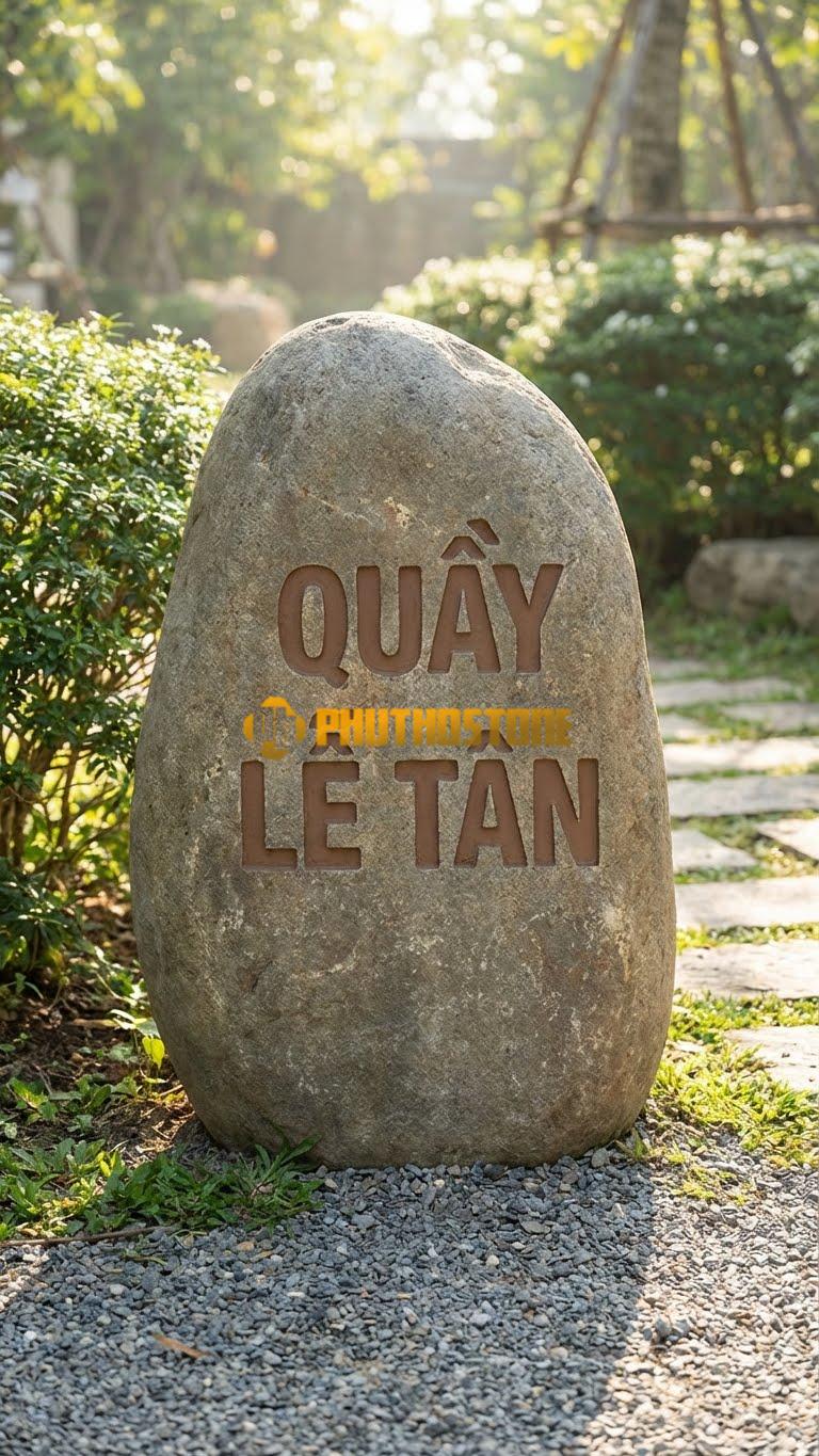 Biển hiệu Đá cuội khắc chữ chìm sơn nâu ‘QUẦY LỄ TÂN’