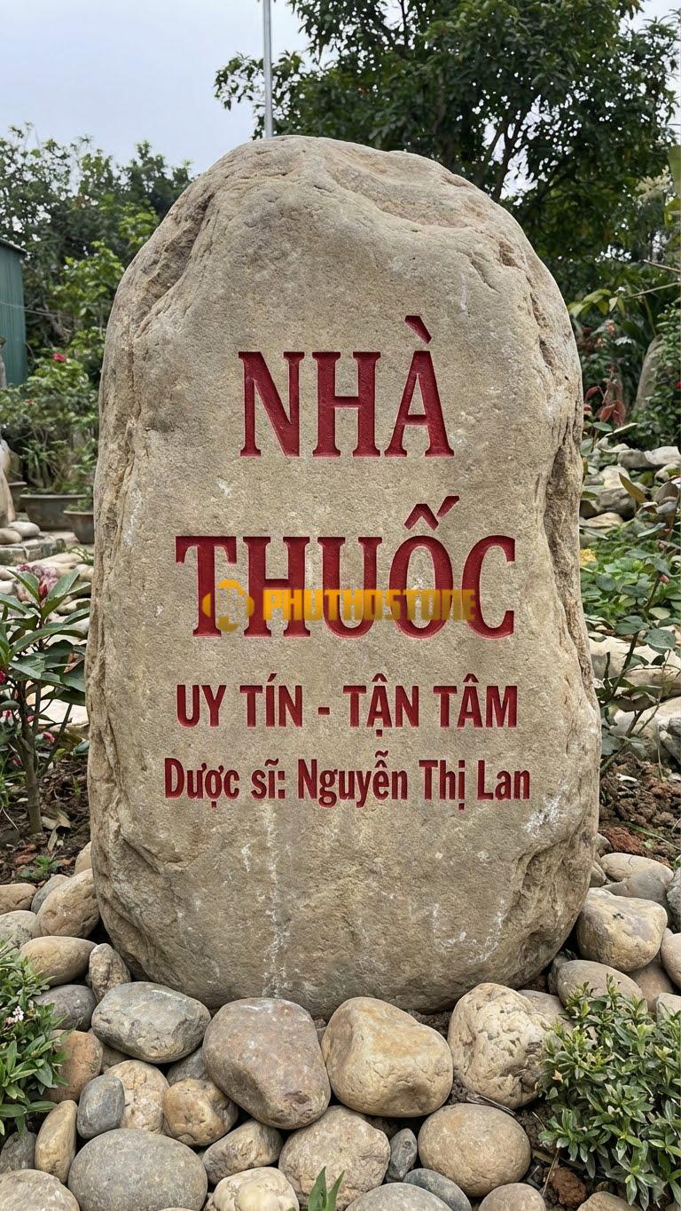 Biển hiệu Đá cuội khắc chữ nổi ‘NHÀ THUỐC’