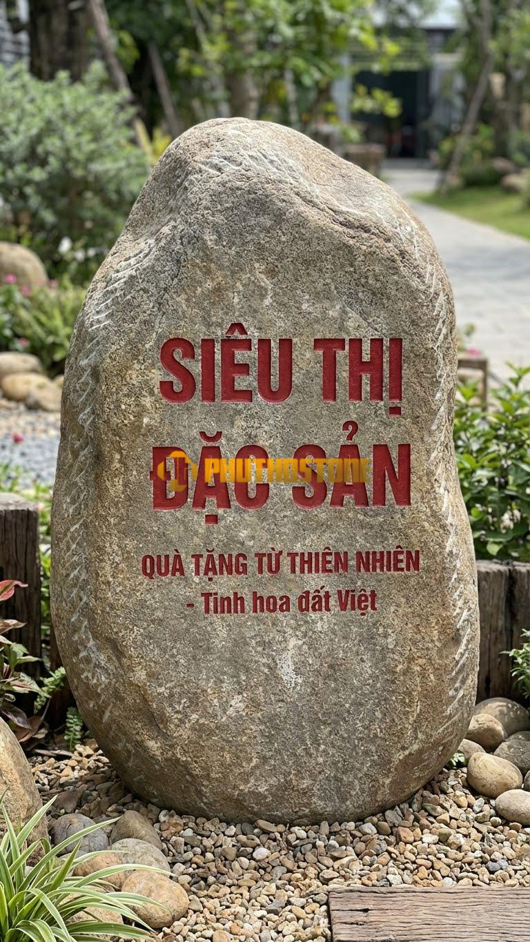 Biển hiệu Đá cuội khắc chữ nổi ‘SIÊU THỊ ĐẶC SẢN’