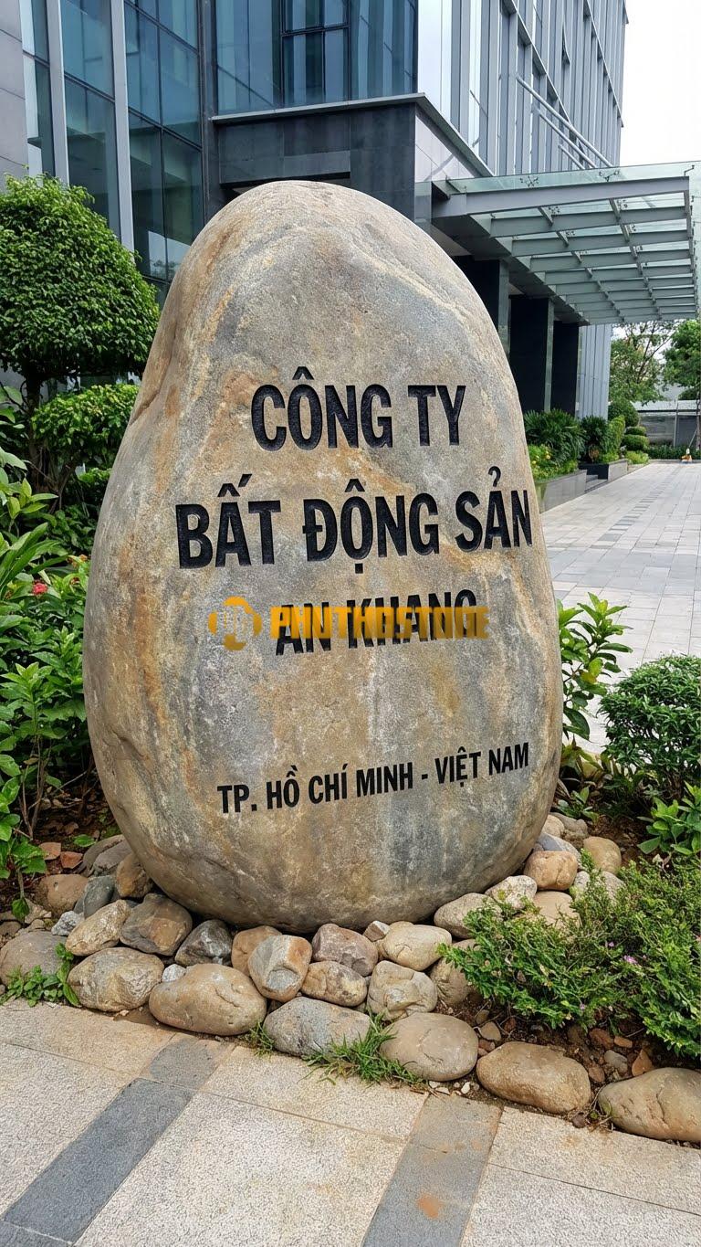 Biển hiệu Đá cuội mài bóng khắc ‘CÔNG TY BẤT ĐỘNG SẢN’