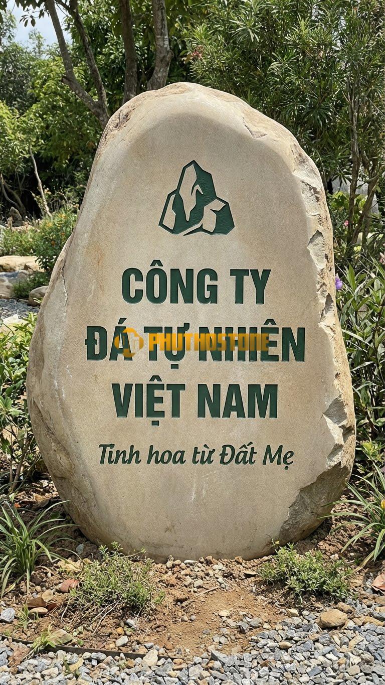 Biển hiệu Đá cuội mài bóng khắc Logo