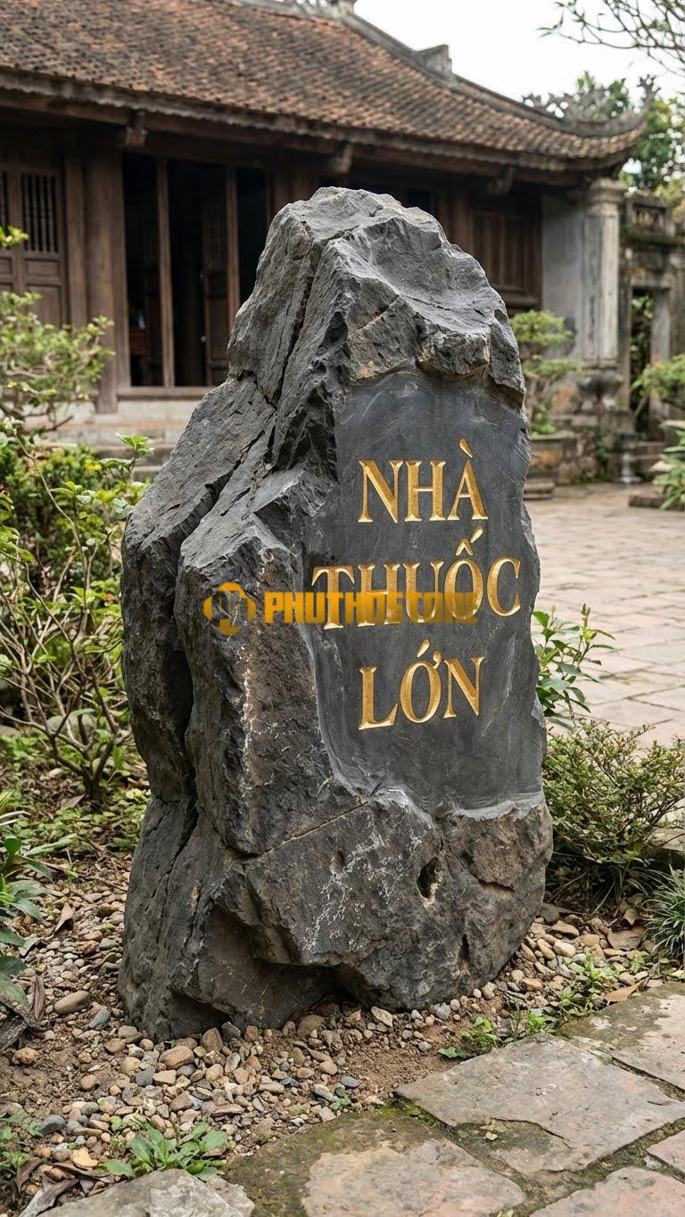 Biển hiệu đá đen khắc chữ nổi ‘NHÀ THUỐC LỚN’