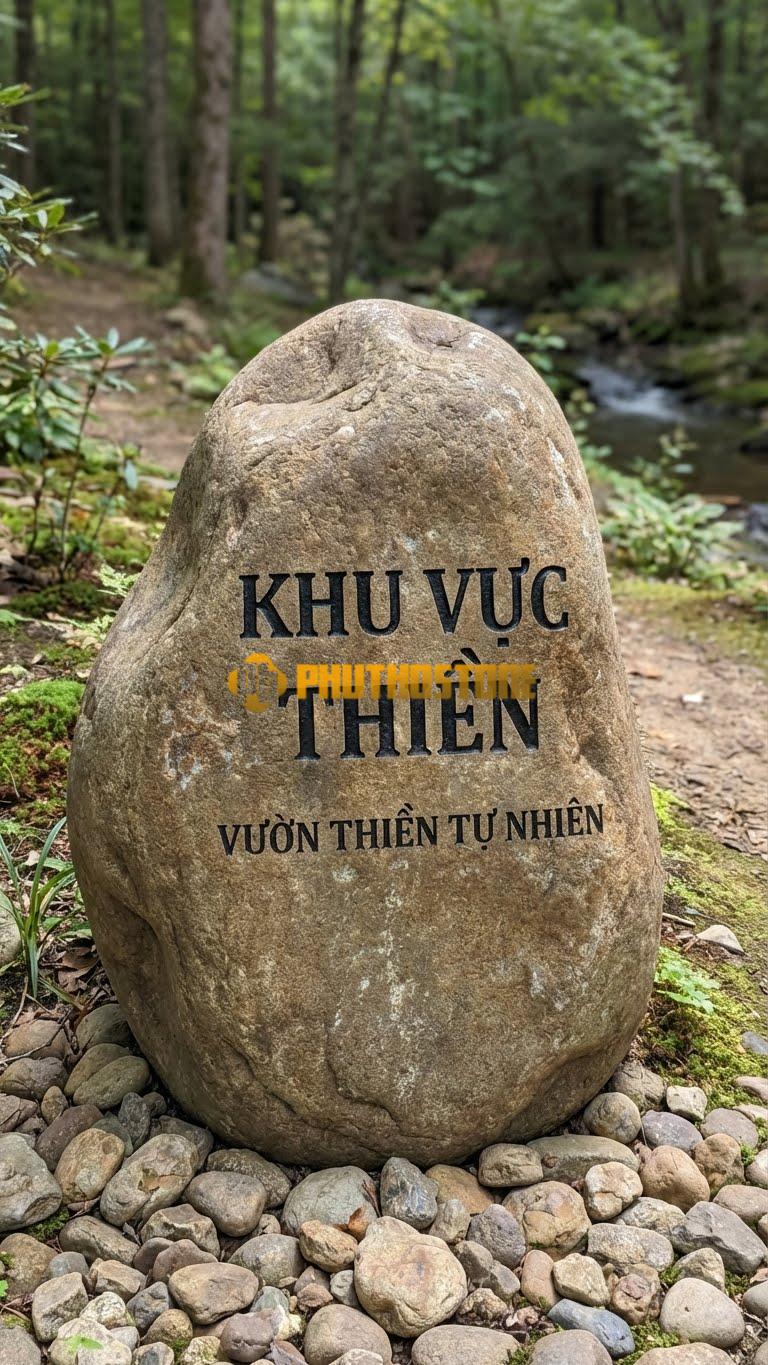 Biển tên Đá cuội khắc ‘KHU VỰC THIỀN’