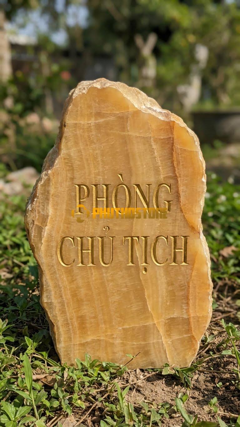 Biển tên đá vân gỗ Hoà Bình khắc ‘PHÒNG CHỦ TỊCH’