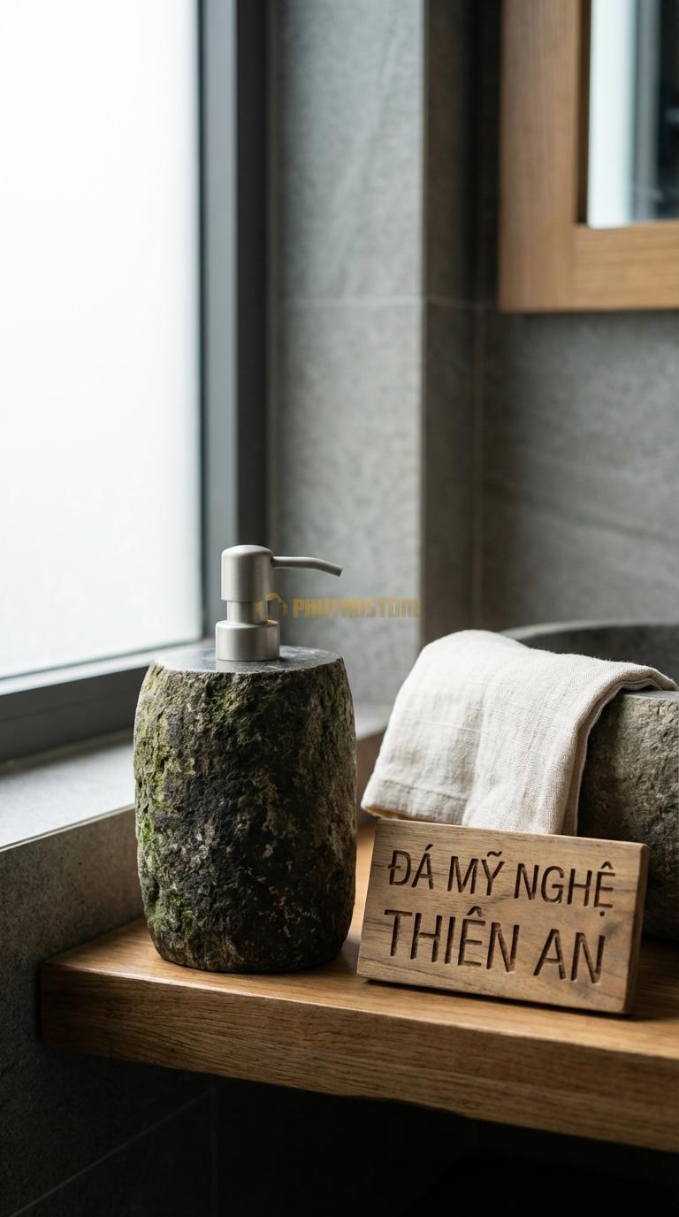 Bình Dầu Gội Đá Da Báo Đá Cuội Nguyên Bản Đục Lòng Từ Đá Cuội, Mặt Ngoài Giữ Nguyên Rêu Mốc Ngẫu Nhiên ~Đường Kính 10cm x H15cm