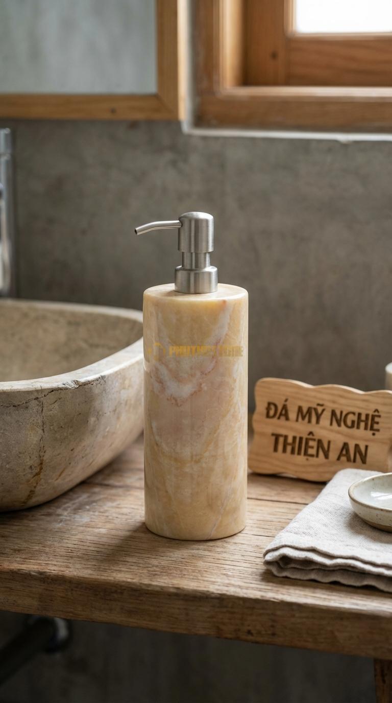 Bình Dầu Gội Đá Vàng Nghệ An Dáng Trụ Cao Thiết Kế Thanh Mảnh, Tiết Kiệm Diện Tích Kệ Đường Kính 7cm x H20cm