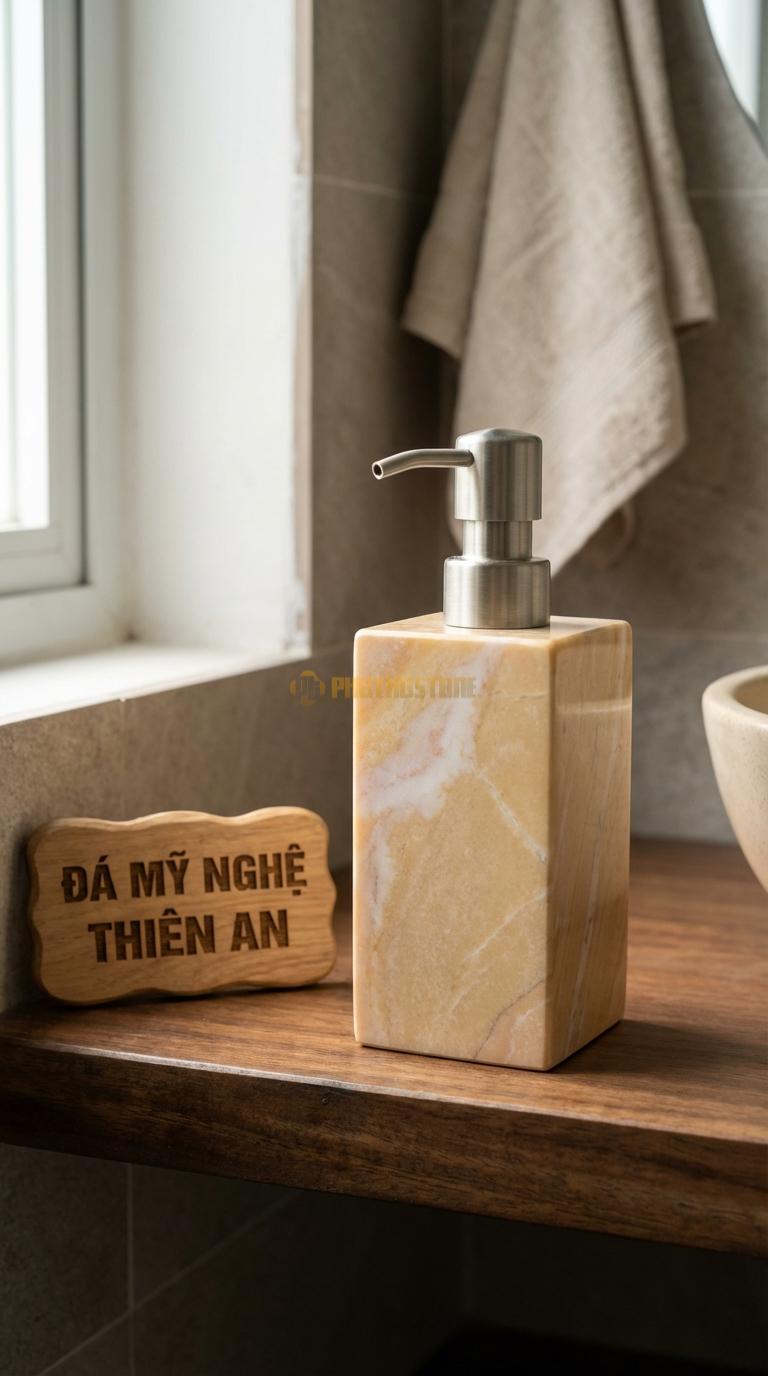 Bình Dầu Gội Đá Vàng Nghệ An Vuông Khối Thiết Kế Vuông Vức, Mài Bóng Các Cạnh 8cm x 8cm x H17cm