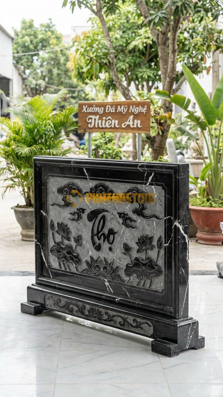 Bình Phong Đá Đen Tia Chớp Ốp Tường Giả Cổ L147: Làm Cũ Bề Mặt Trước Khi Ốp. (L147 x H89 Cm).