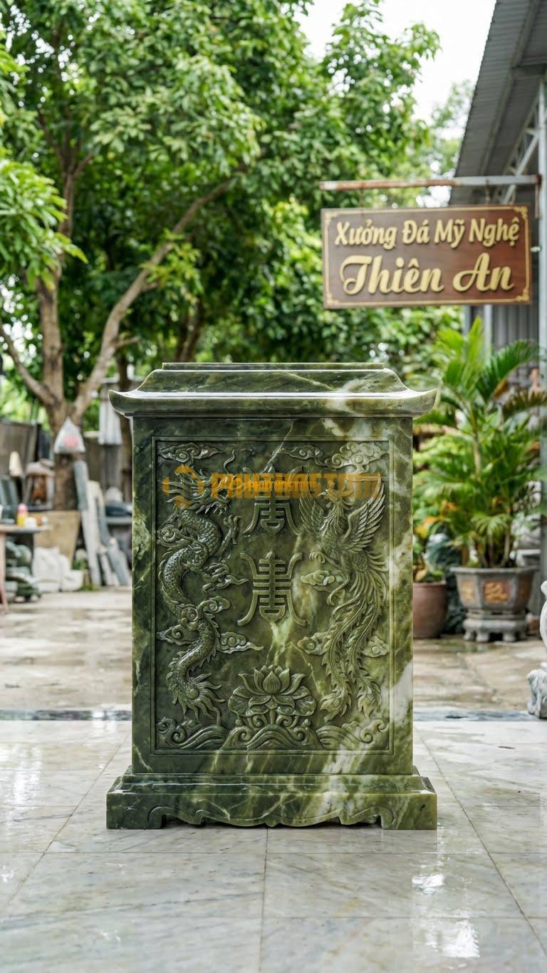 Bình Phong Đá Serpentine Mái Chùa 2 Tầng L147: 2 Lớp Mái Chồng Diêm. (L147 x H147 Cm).