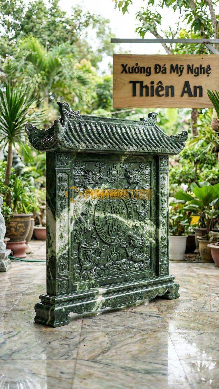 Bình Phong Đá Serpentine Mái Chùa Long Đình L176: Dạng Như Một Cái Am Thờ Nhỏ (Long Đình). (L176 x H176 Cm).