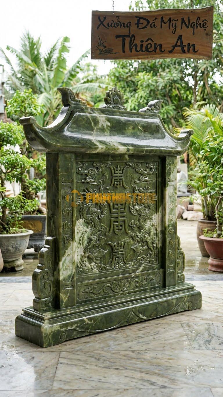Bình Phong Đá Serpentine Mái Đình L155: Dáng Mái Đình Làng Cong Vút. (L155 x H155 Cm).