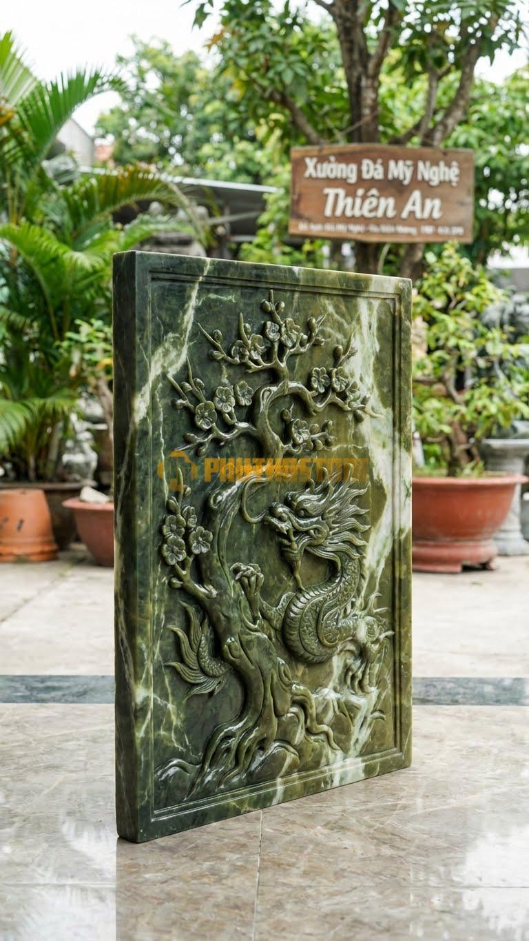 Bình Phong Đá Serpentine Rồng Hóa Mai L147: Cây Mai Già Hóa Rồng. (L147 x H107 Cm).
