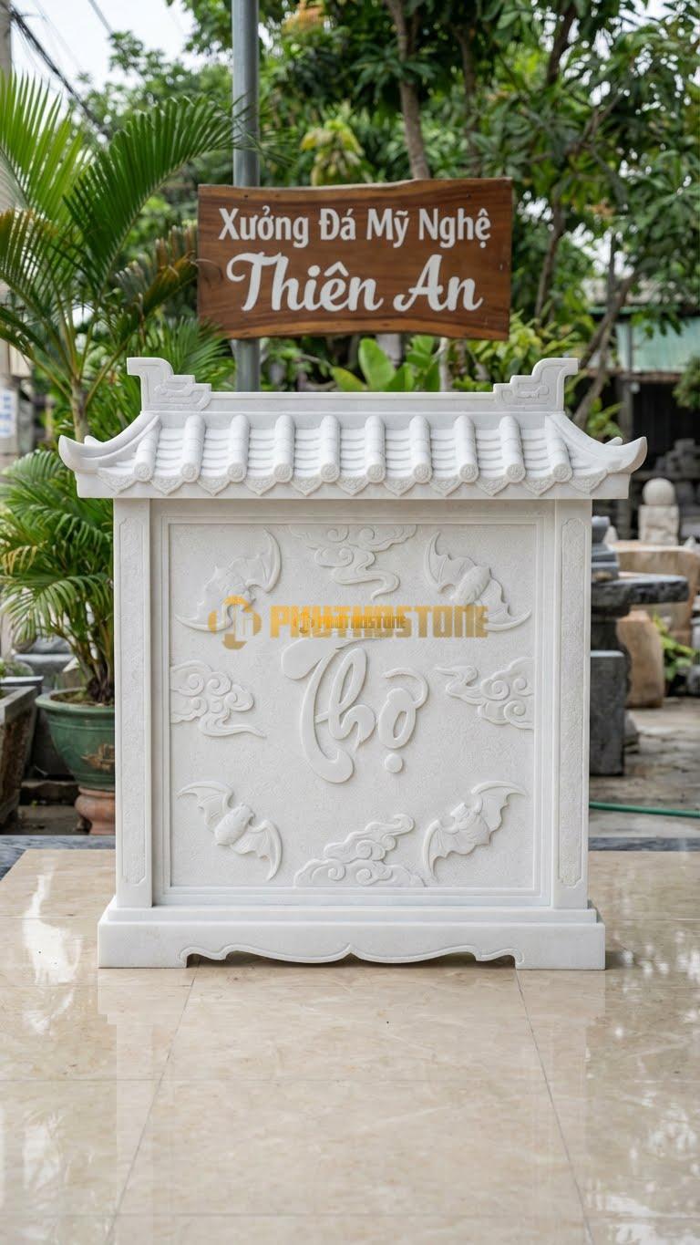 Bình Phong Đá Trắng Muối Mái Chùa Ống L133: Ngói Hình Ống Tre (Ngói Âm Dương). (L133 x H133 Cm).