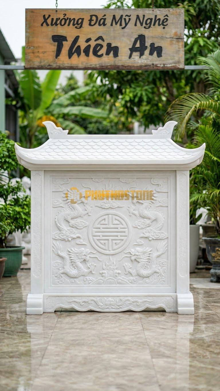 Bình Phong Đá Trắng Muối Mái Đình L155: Dáng Mái Đình Làng Cong Vút. (L155 x H155 Cm).
