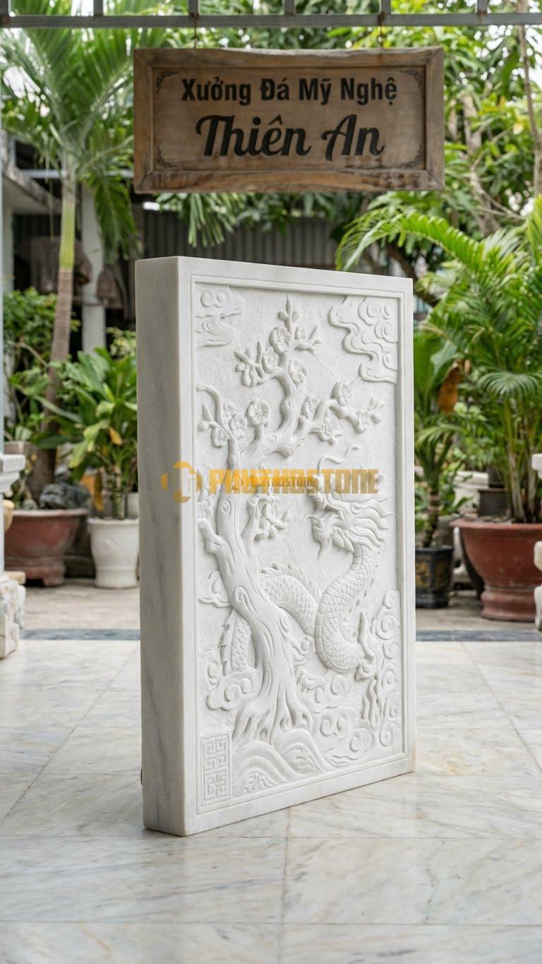 Bình Phong Đá Trắng Muối Rồng Hóa Mai L147: Cây Mai Già Hóa Rồng. (L147 x H107 Cm).