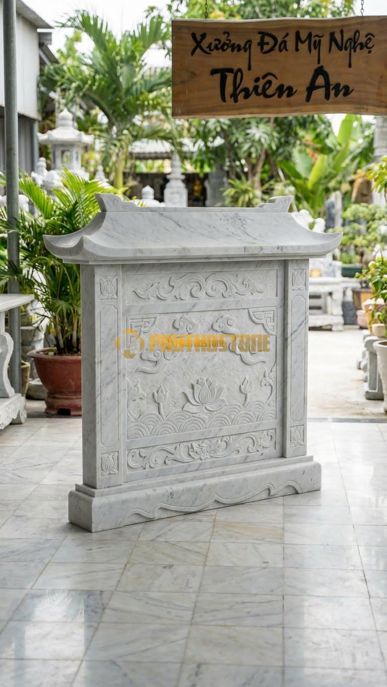 Bình Phong Đá Trắng Yên Bái Mái Đình L155: Dáng Mái Đình Làng Cong Vút. (L155 x H155 Cm).