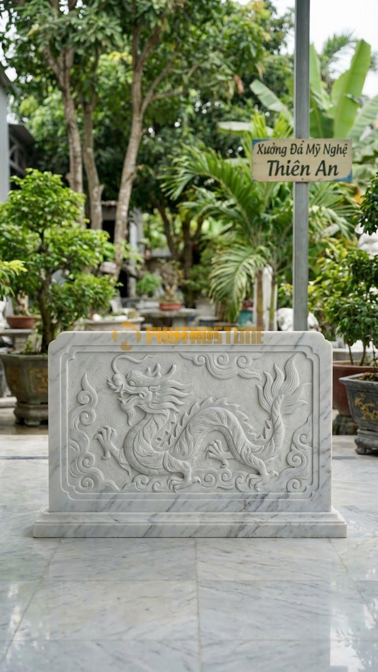 Bình Phong Đá Trắng Yên Bái Rồng Hóa Lá L147: Lá Cây Cuộn Lại Thành Hình Rồng. (L147 x H107 Cm).