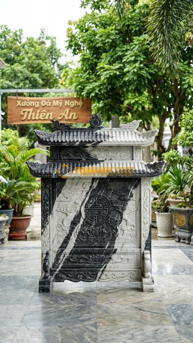 Bình Phong Đá Tuyết Sơn Mái Chùa 2 Tầng L147: 2 Lớp Mái Chồng Diêm. (L147 x H147 Cm).