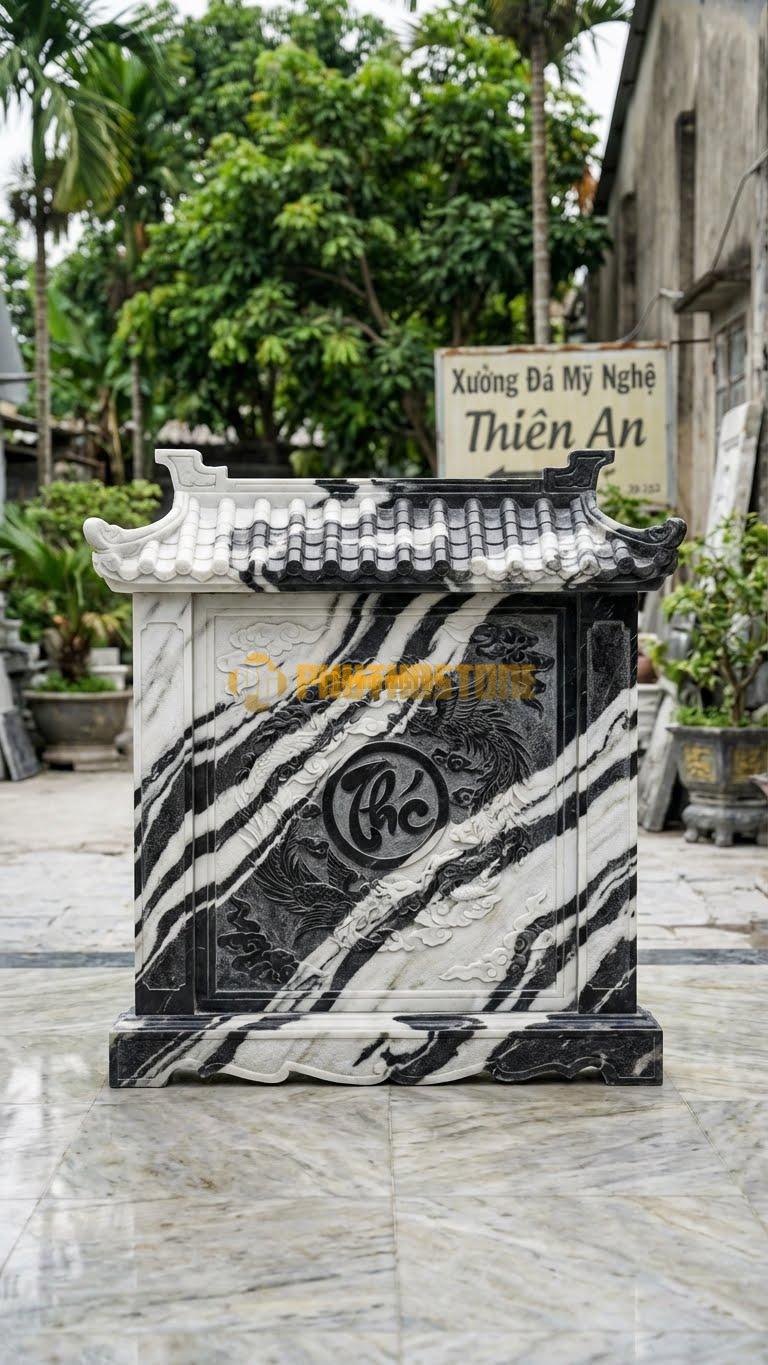 Bình Phong Đá Tuyết Sơn Mái Chùa Ống L133: Ngói Hình Ống Tre (Ngói Âm Dương). (L133 x H133 Cm).