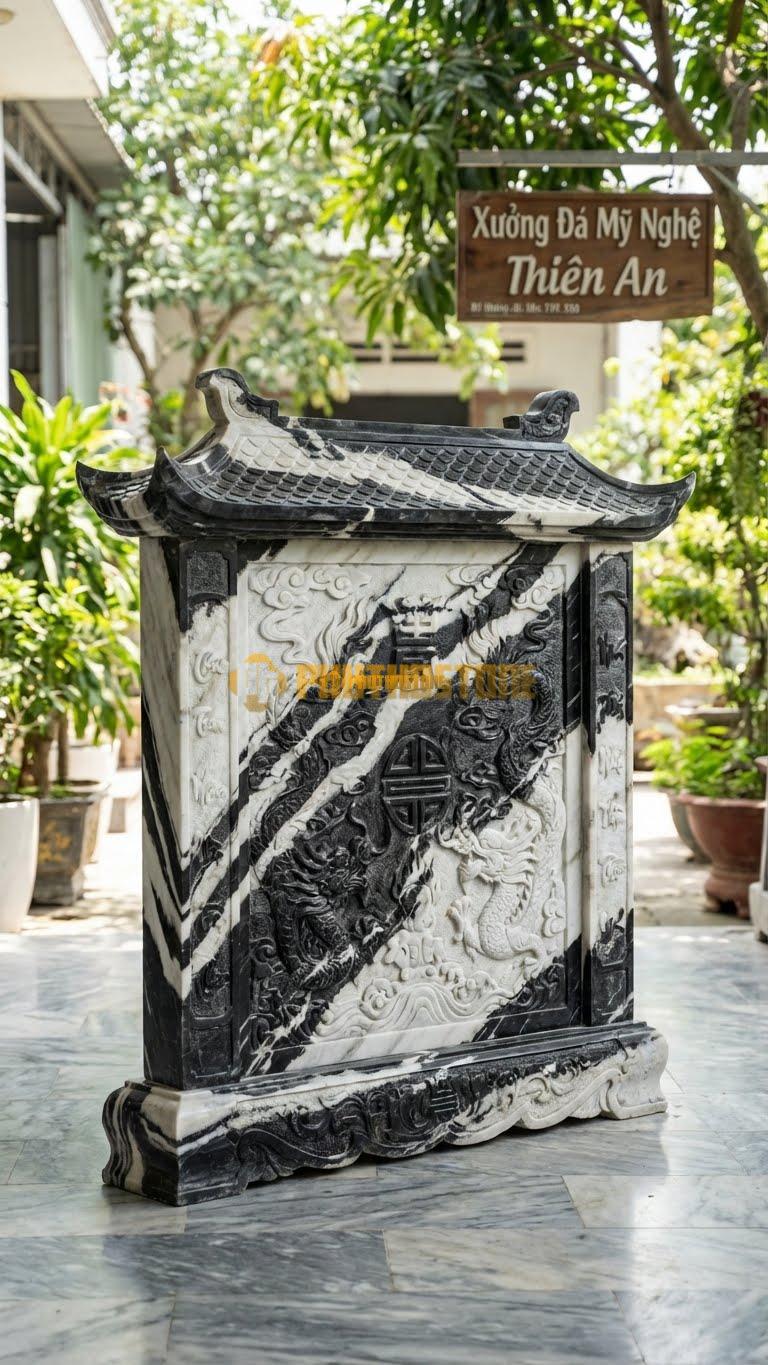 Bình Phong Đá Tuyết Sơn Mái Đình L155: Dáng Mái Đình Làng Cong Vút. (L155 x H155 Cm).
