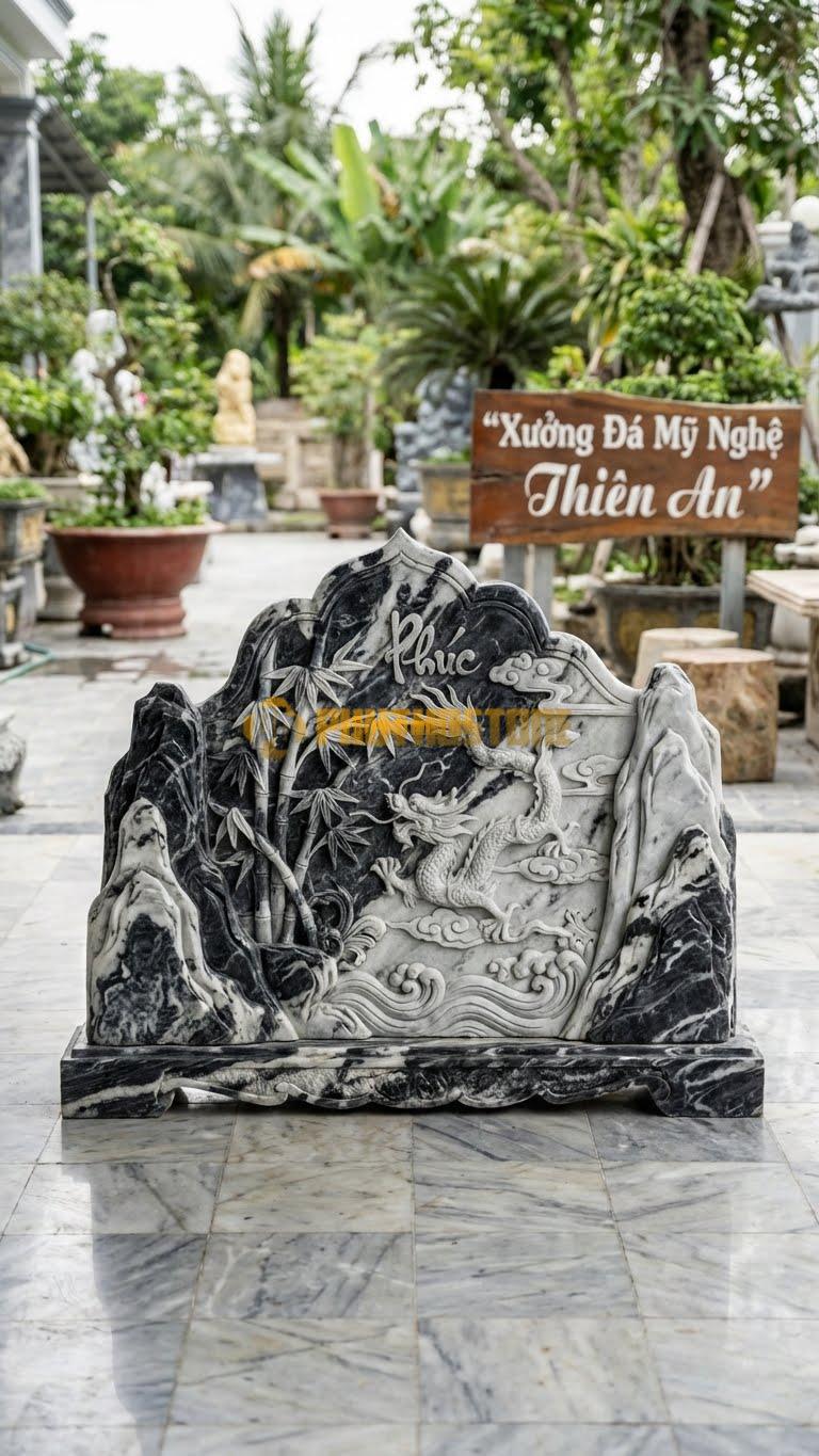 Bình Phong Đá Tuyết Sơn Rồng Hóa Trúc L155: Cây Trúc Uốn Thành Hình Rồng. (L155 x H117 Cm).