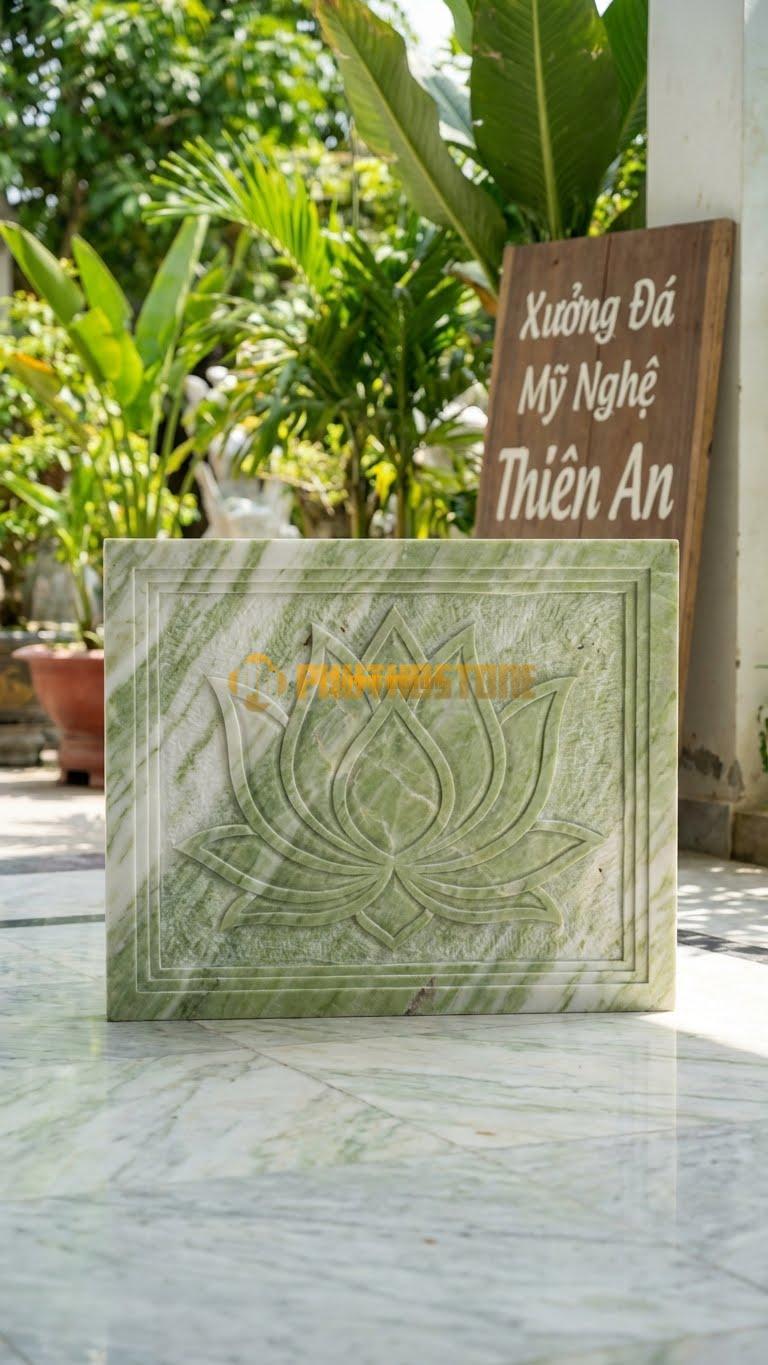 Bình Phong Đá Xanh Ấn Vuông Sen Cách Điệu L155: Hoa Văn Sen Hình Học. (L155 x H117 Cm).