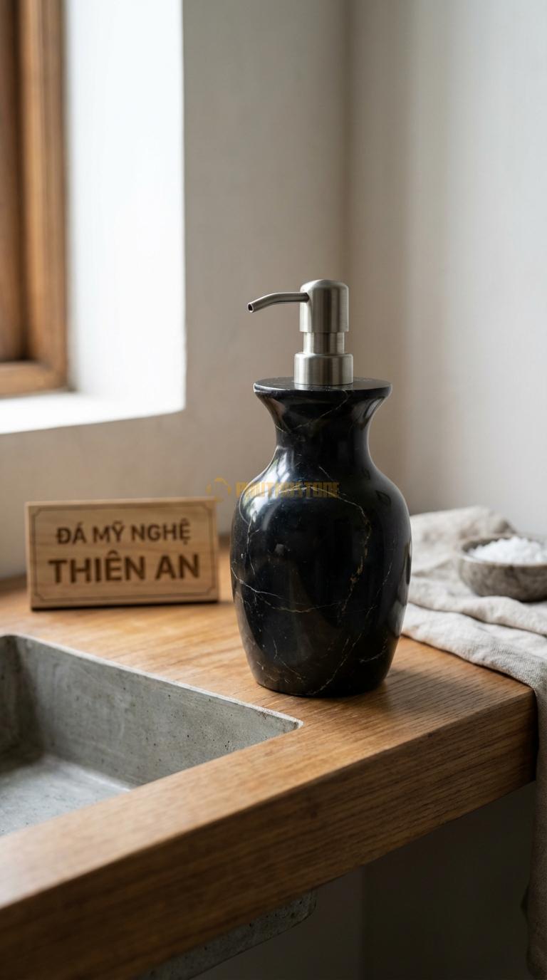 Bình Sữa Tắm Đá Đen Chỉ Nâu Dáng Lọ Hoa Cổ Thắt Eo Ở Cổ, Thân Phình Rộng Quý Phái Đường Kính 9.5cm x H20cm