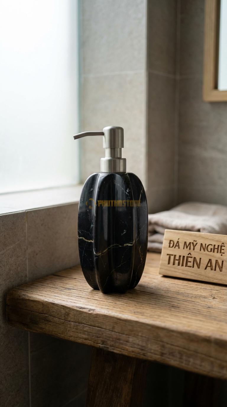 Bình Sữa Tắm Đá Đen Chỉ Nâu Khía Múi Thân Bình Chia Múi Như Quả Khế, Tạo Độ Bám Đường Kính 9cm x H17cm
