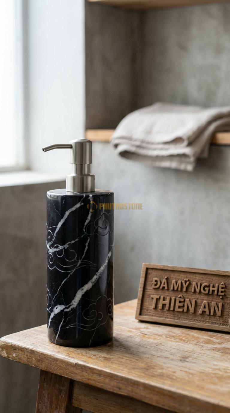 Bình Sữa Tắm Đá Đen Tia Chớp Họa Tiết Vân Mây Chạm Khắc Mây Vờn Nhẹ Nhàng Quanh Thân Đường Kính 8.5cm x H18.5cm